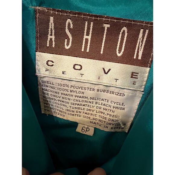 Vintage 80s Jewel Teal Trench Coat Rain Jacket Women's Size 6 Ashton Cove Rare - Picture 3 of 6